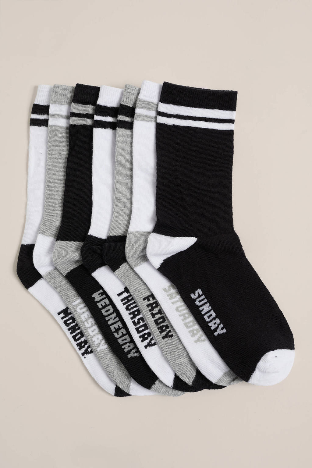 WE Fashion WE Fashion sokken - set van 7 zwart/wit/grijs