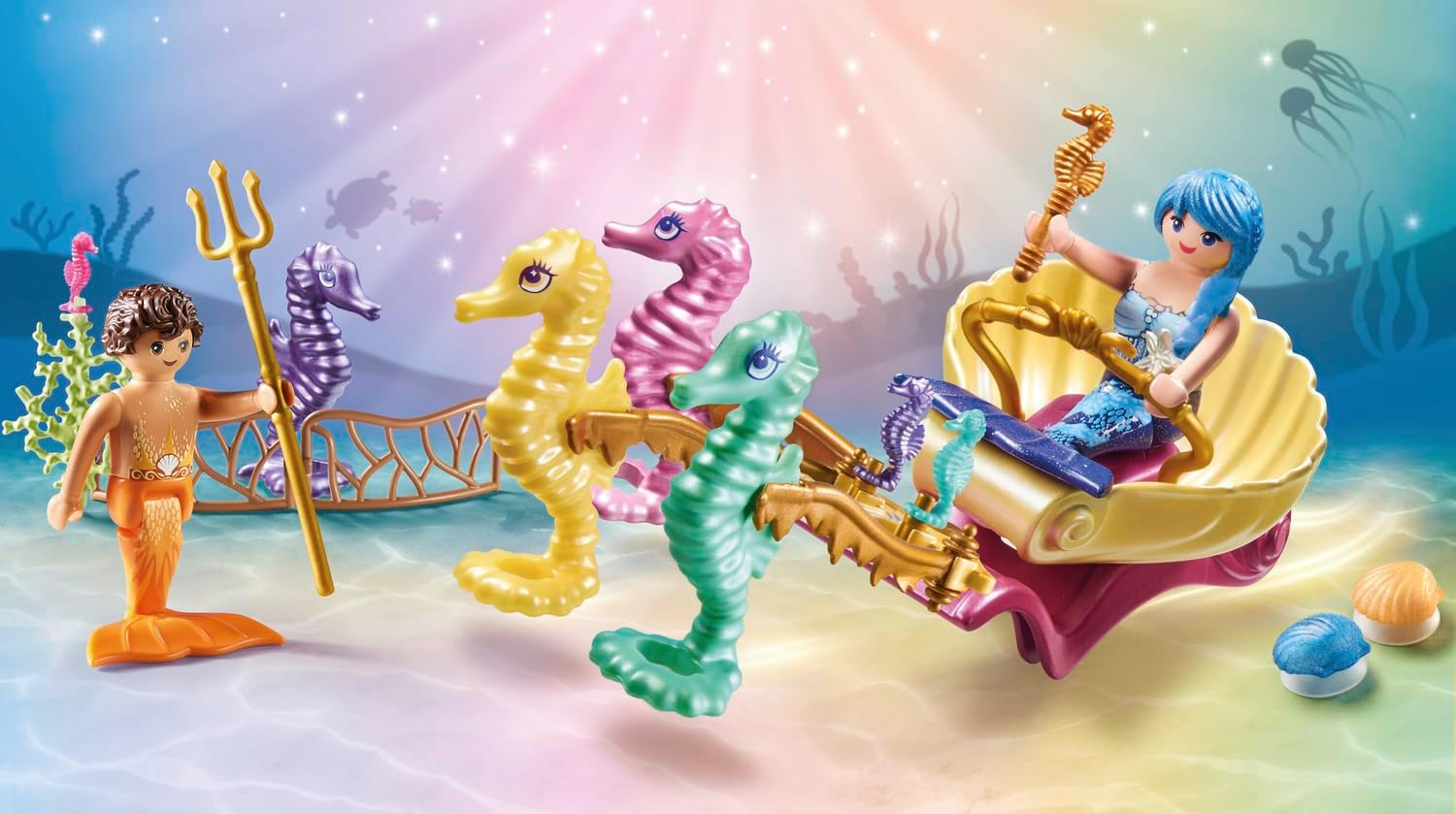 (35-tlg. Set) Princess Magic Kinder Spielzeug Figuren Bricks Elemente (71500) - Meeresbewohner mit Seepferdchenkutsche