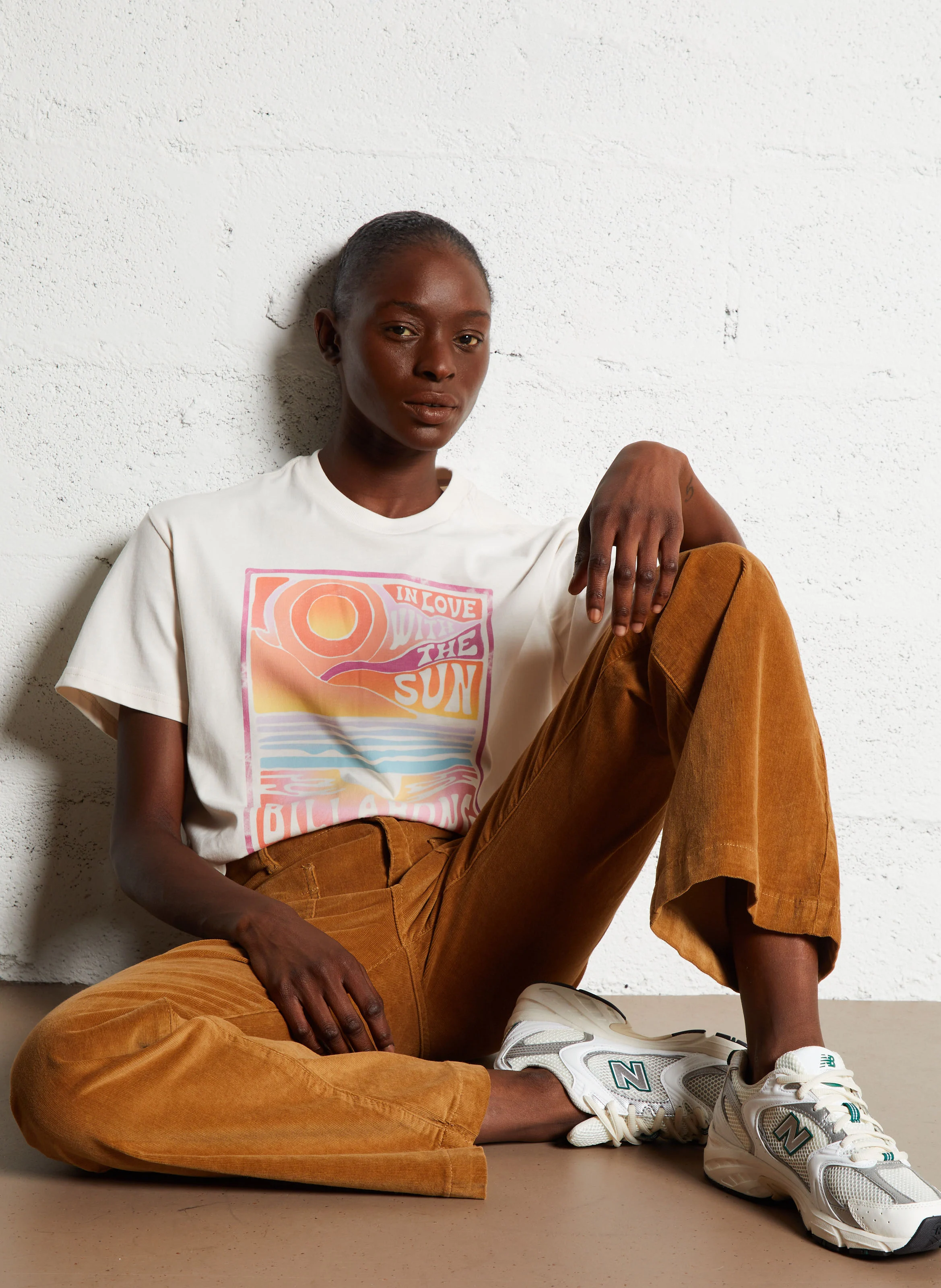 WITH THE SUN - Tee-shirt droit col rond sérigraphié en coton | Blanc