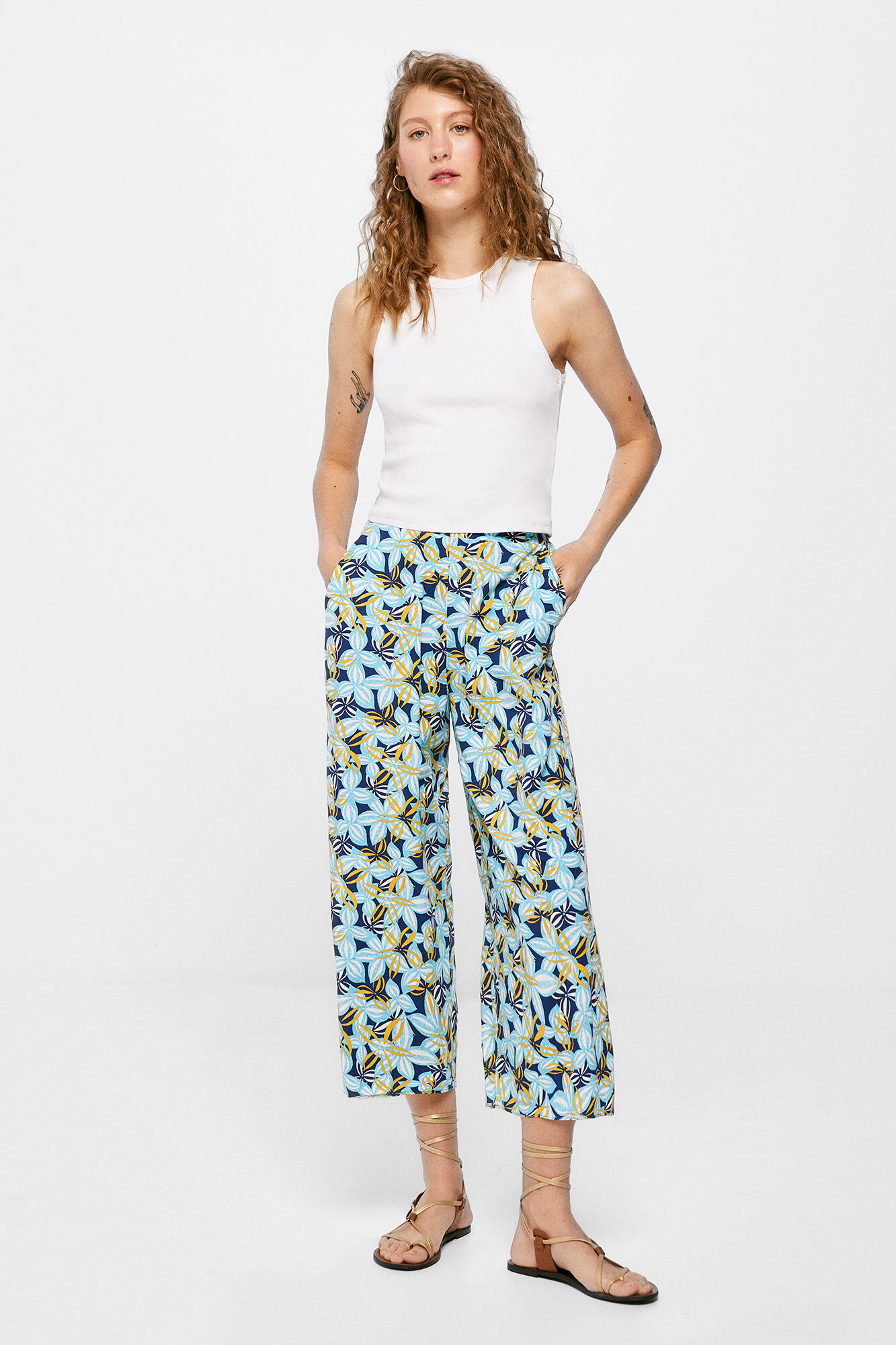 Calças culote estampadas - Estampa azul