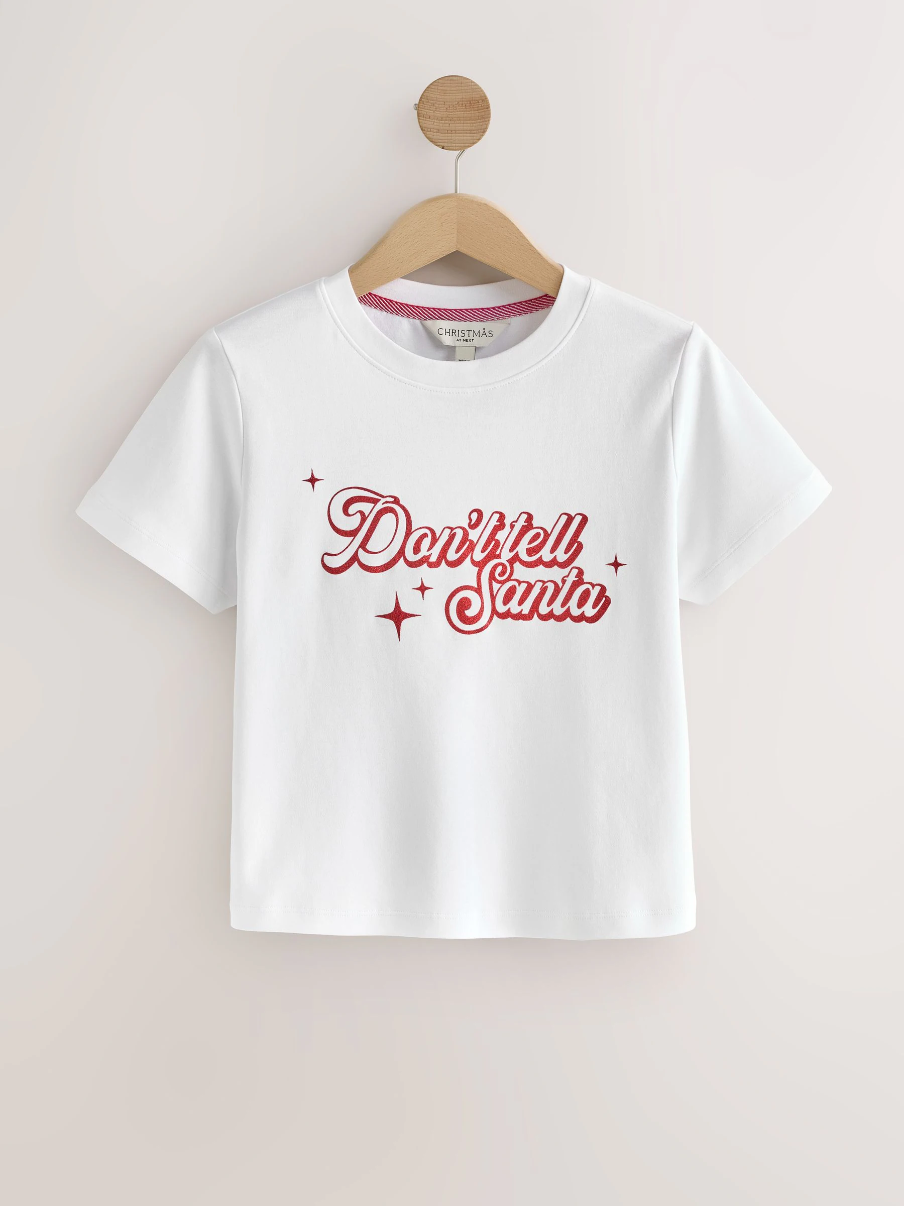 Wit - Kerstmis T-shirt met feestelijke Kerstman-slogan en korte mouwen