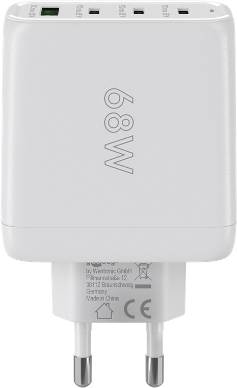 (68W/3A) USB A / 3x USB C GaN Ladegerät Netzteil Power Delivery / Quick Charge (64822) - Weiss