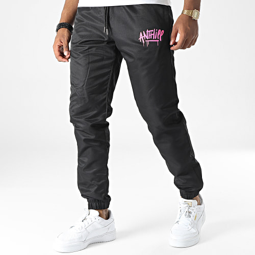 Pantalon Jogging Diamant Logo Noir Rose Fluo