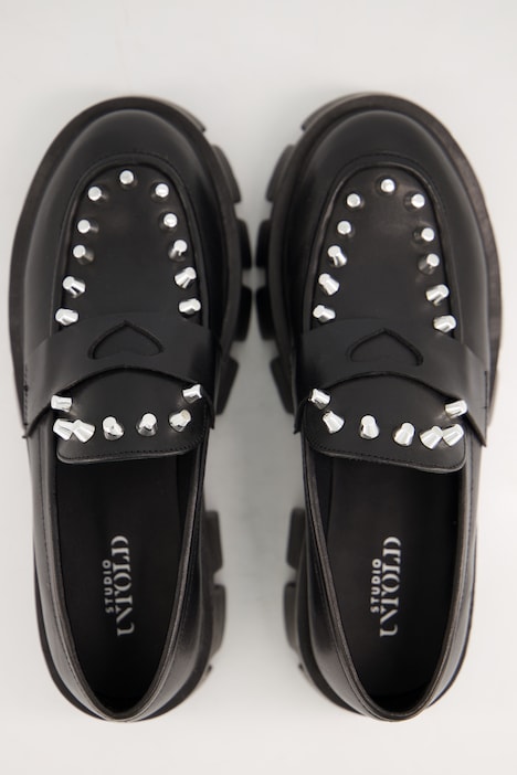 Leder-Loafer, Ziernieten, Profilsohle