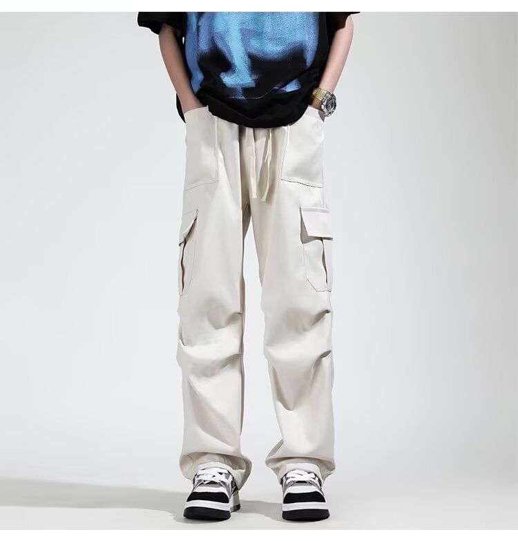 jaywoon - Mid Rise Plain Straight Leg Cargo Pants