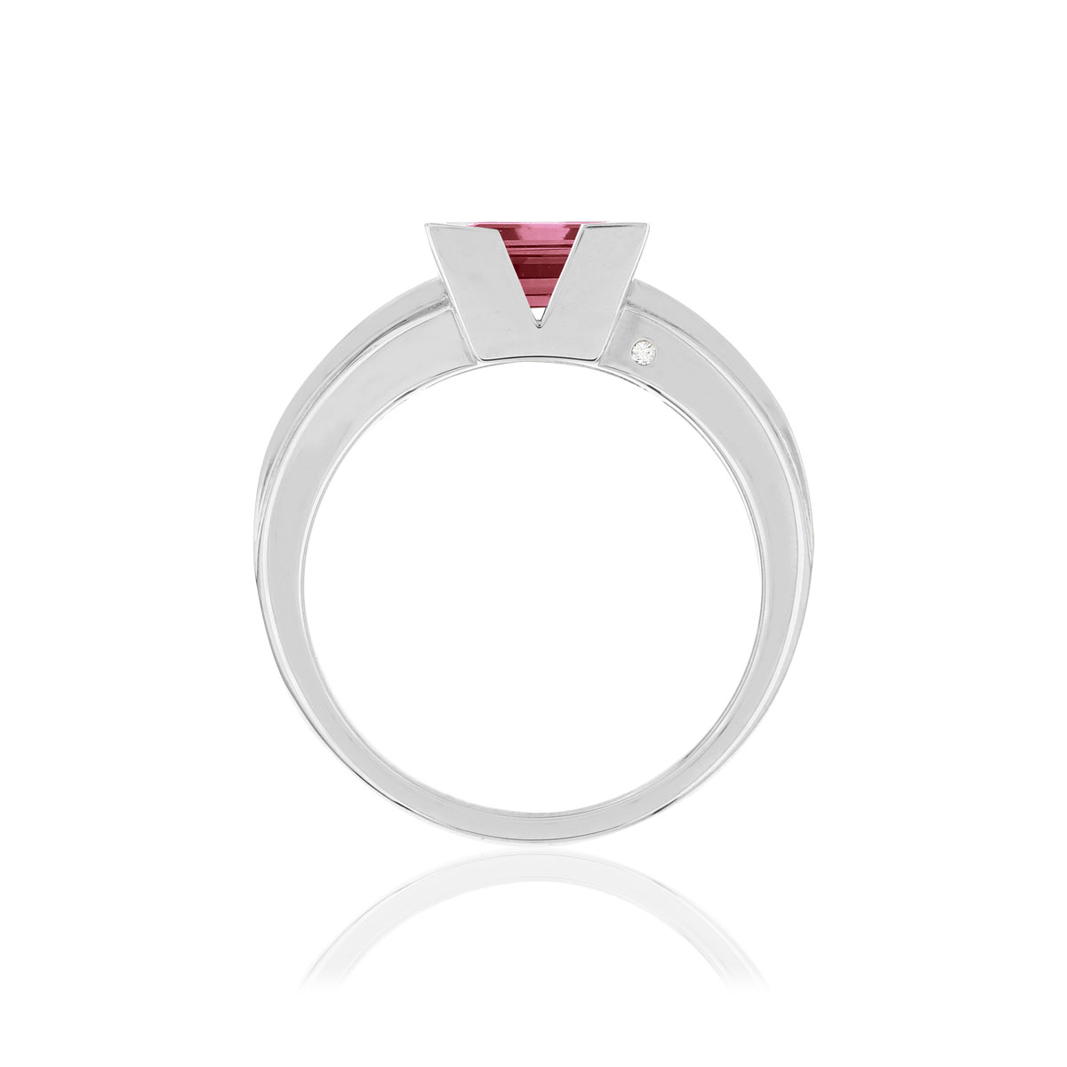 Bague VAN BRILL or blanc 750, tourmaline rose, diamants.
