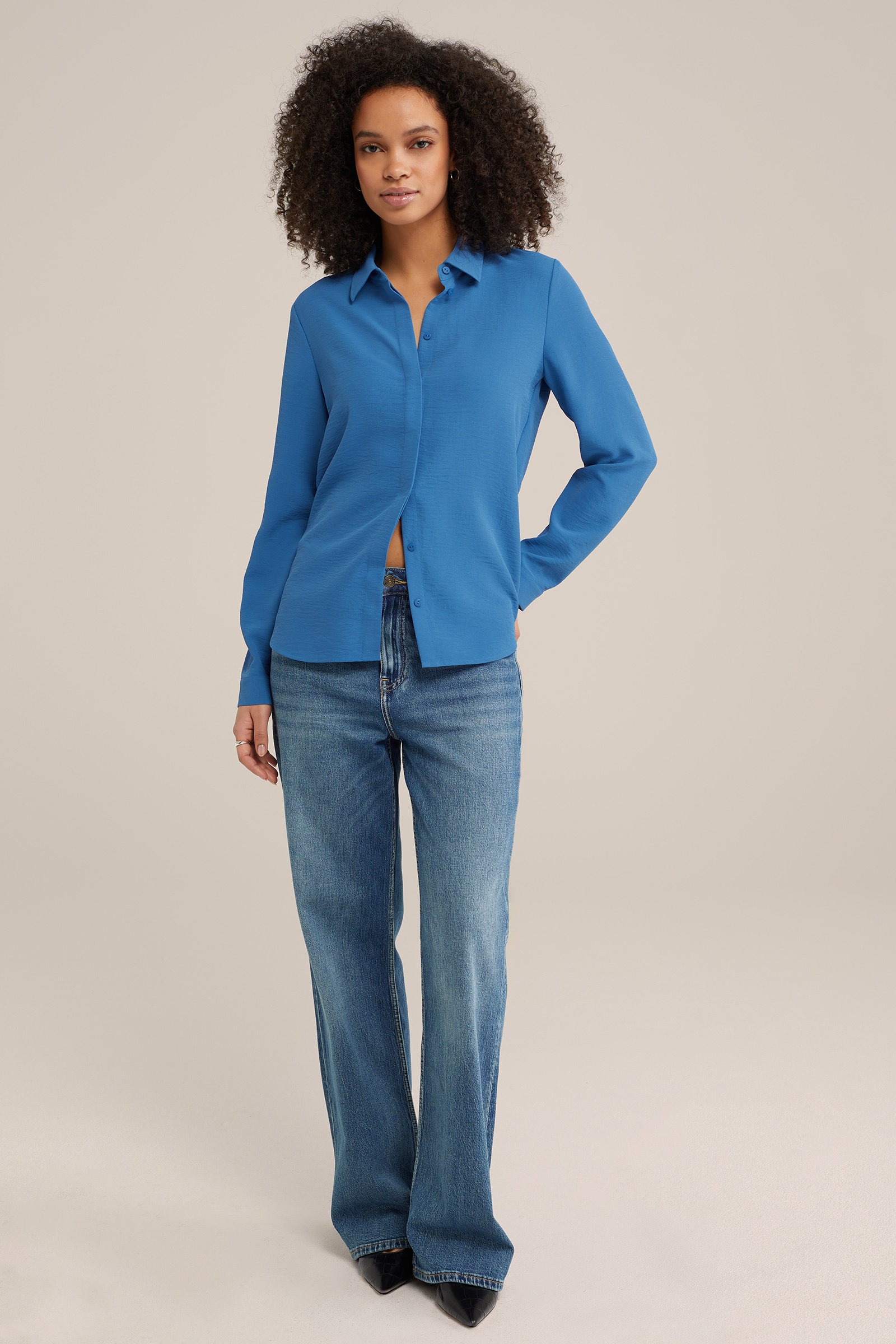 blouse met fijne structuur WE Fashion Lichtblauw
