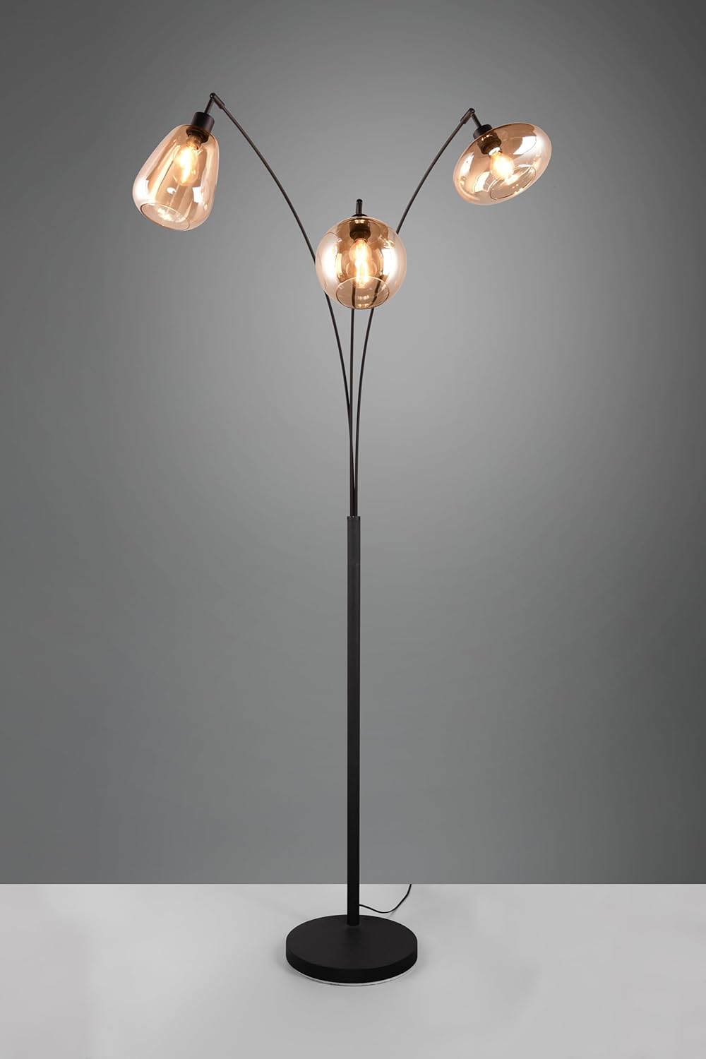 Trio Leuchten Stehleuchte Lumina 417000313, Metall Schwarz matt, Glas amber, exkl. 3x E14