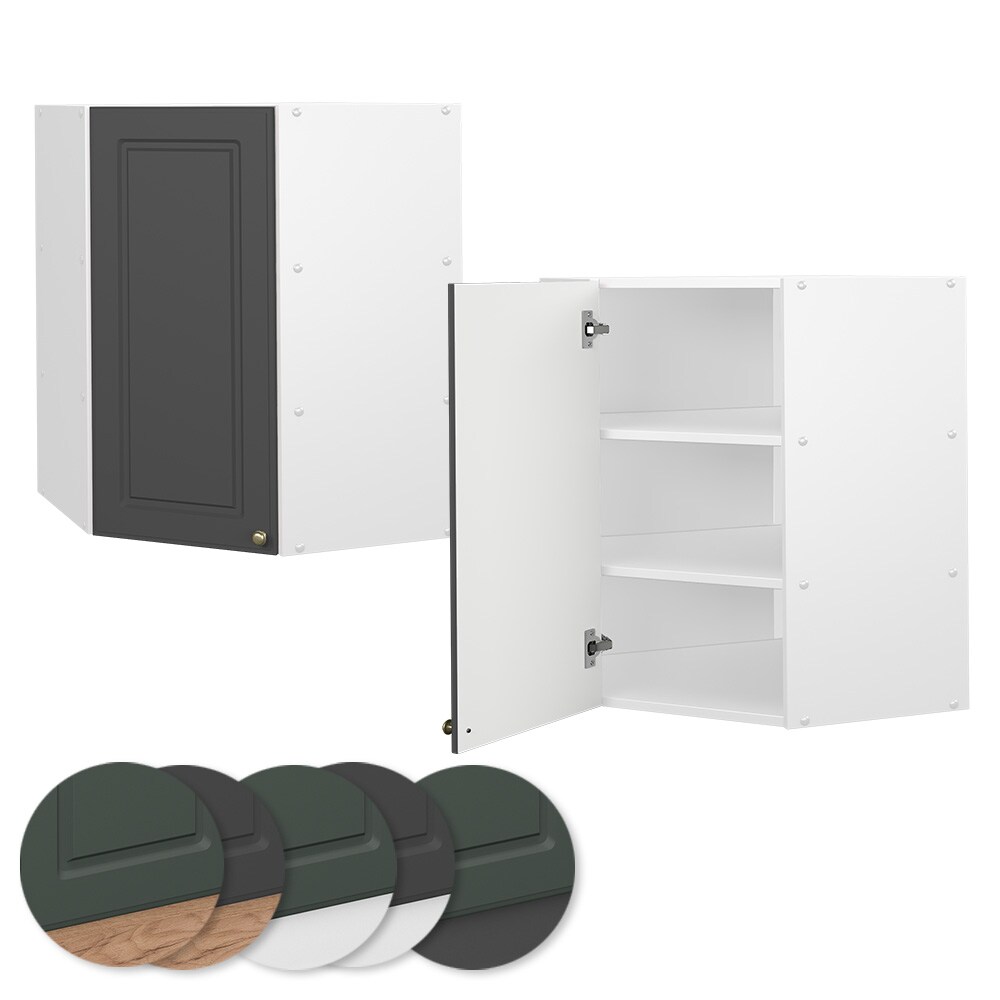 Vicco Eckhängeschrank Küchenschrank Küchenmöbel Fame-Line Weiß Anthrazit-Gold Landhaus 57 cm Küche Einbauküche Eckküche Hängeschrank Drehtür Einlegeboden Küchenzeile