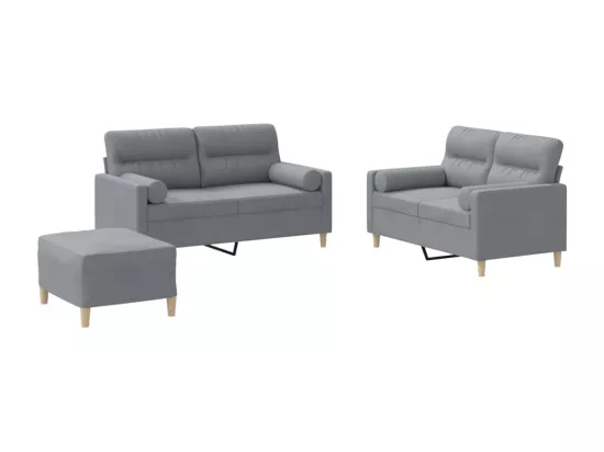 Ensemble de canapés 3 pièces coussins gris clair tissu