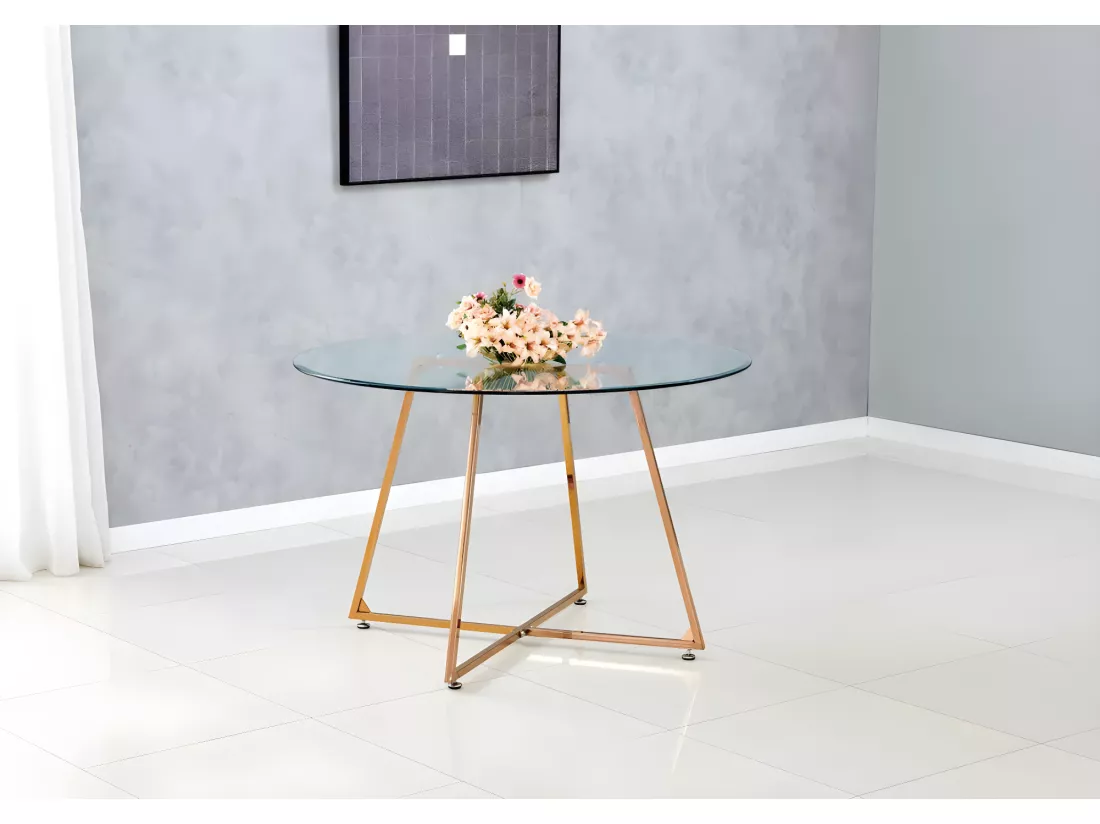 Table à manger ronde 4 personnes heloise gold transparent 120 cm