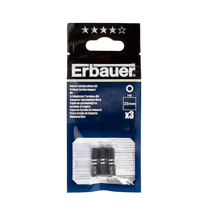 Embout de vissage torsion impact H6 25 mm Erbauer - 3 pièces
