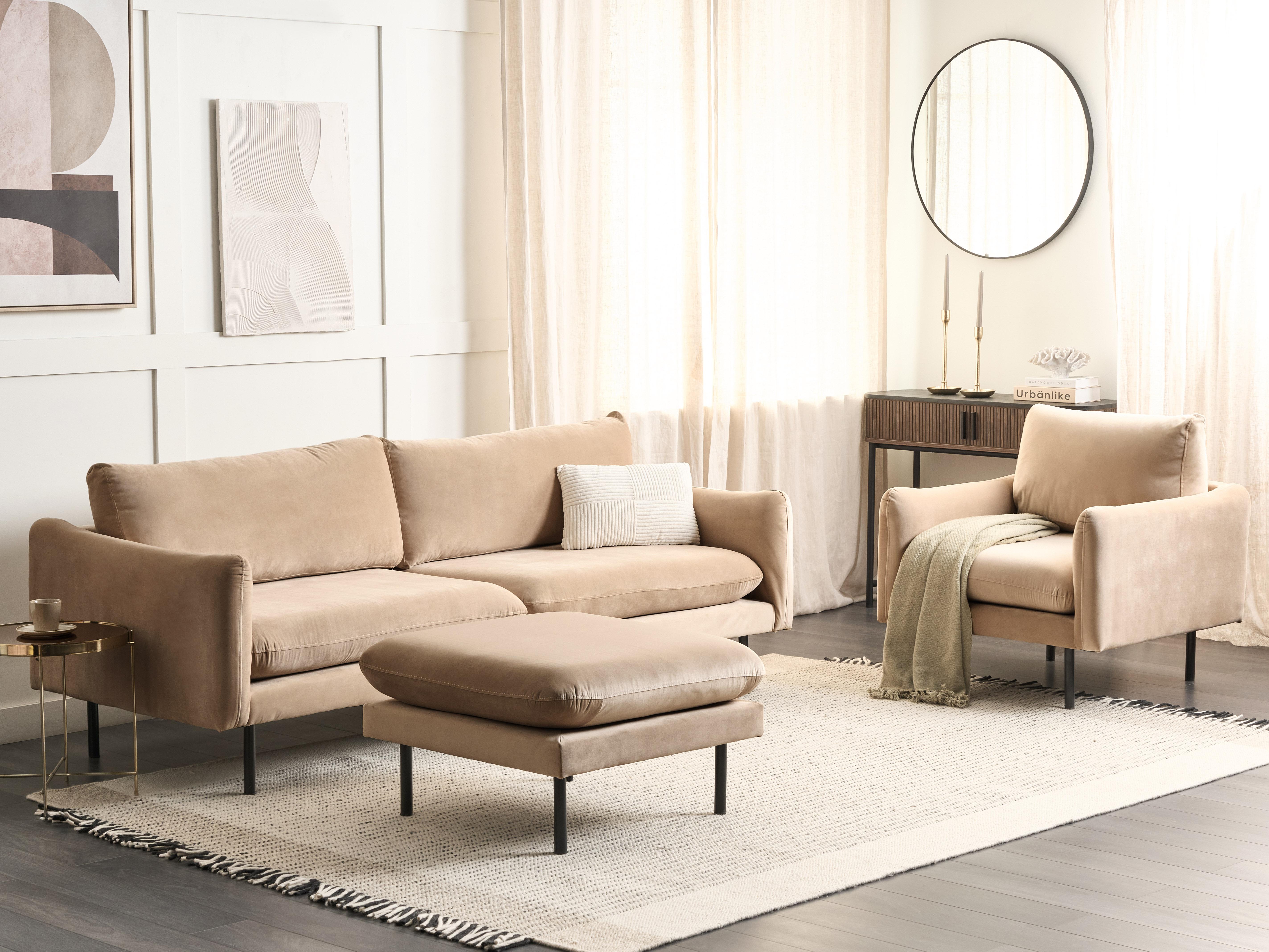 Bankenset 5-zits VINTERBRO Fluweel Beige met ottomaan