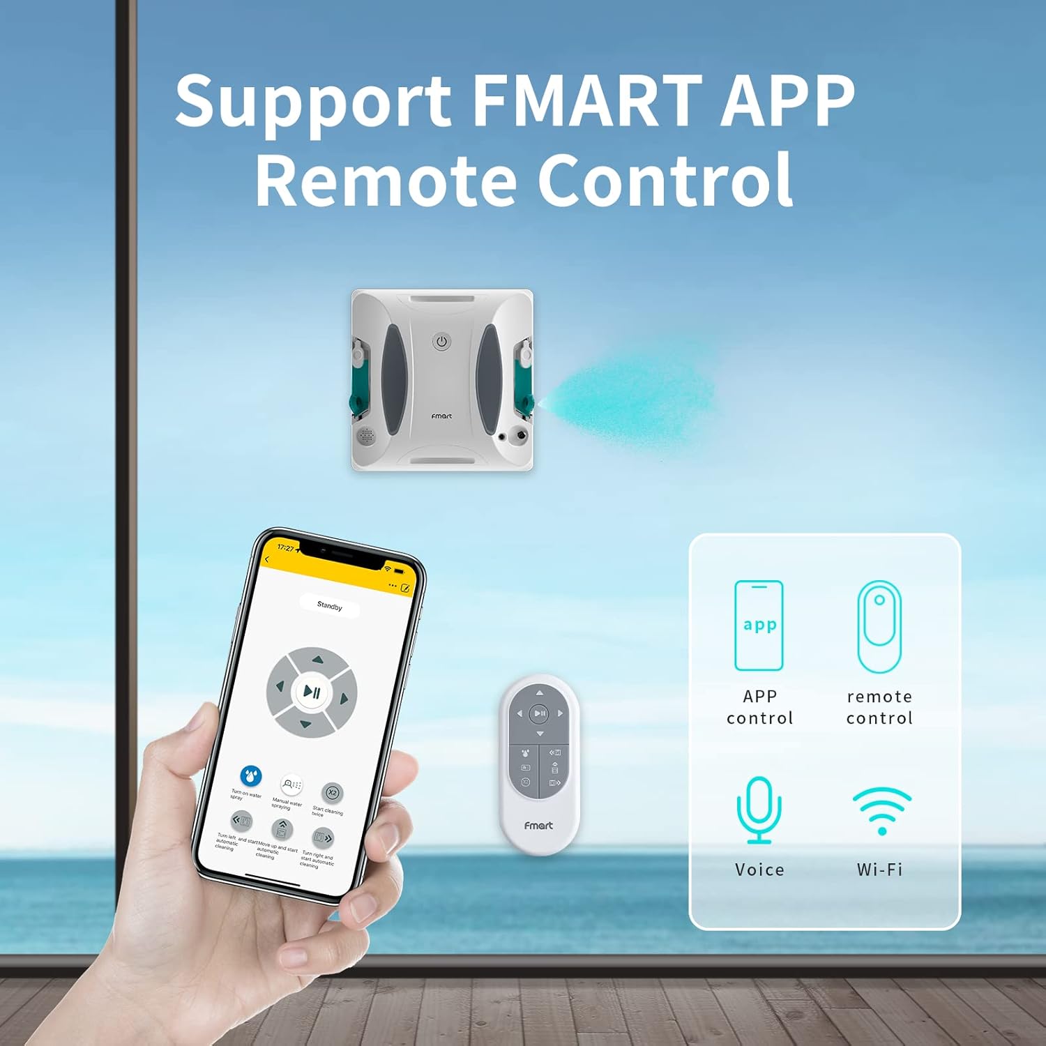 Fmart W6 fensterputzroboter mit sprühfunktion, automatischer fensterroboter, leistungsstarke 3800pa Saugkraft, 50ml Wassertank, APP-Steuerung, automatische Bahnplanung