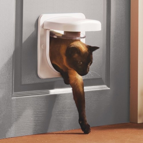 Porta para gatos branca com microchip integrado
