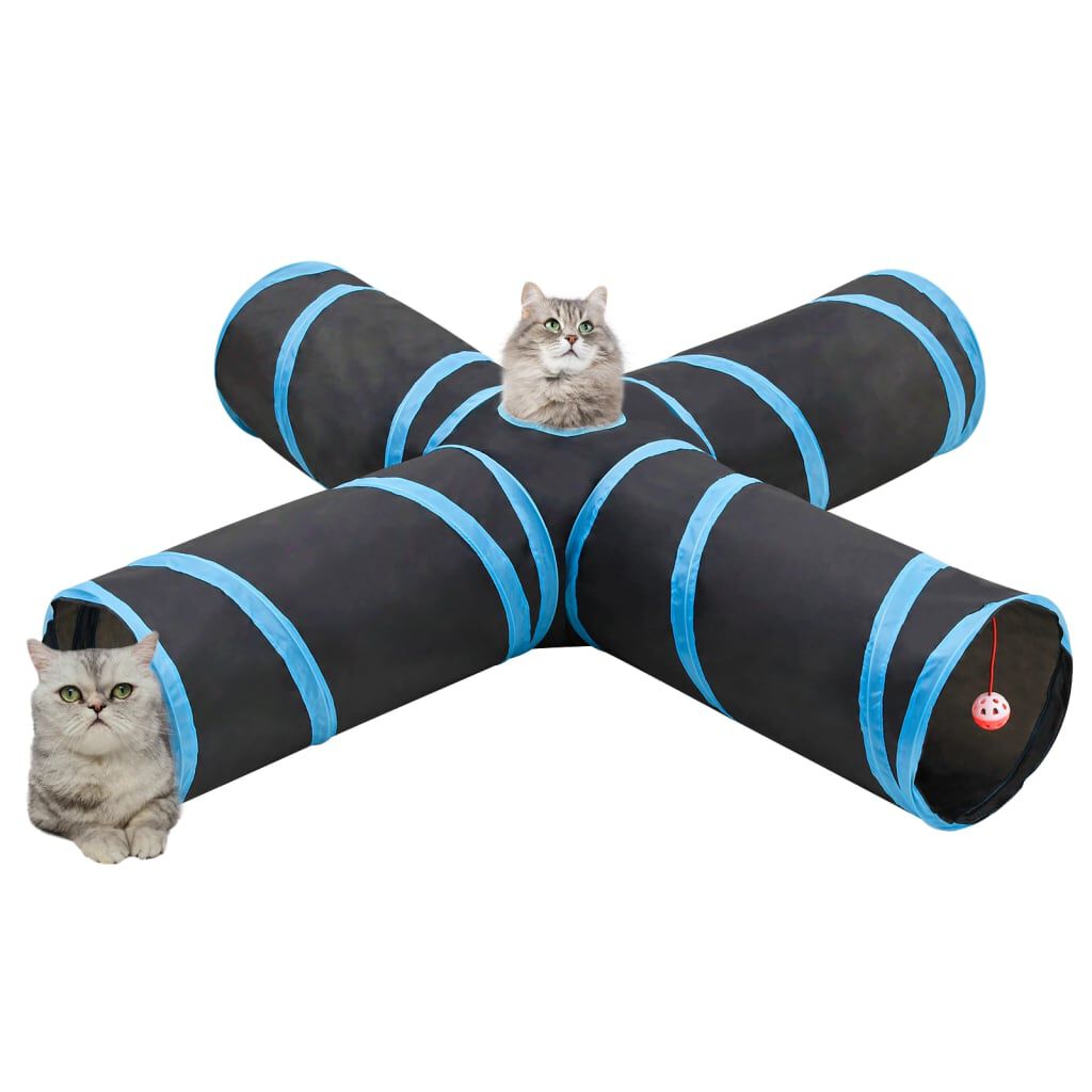 vidaXL Kattentunnel, viervoeter, zwart en blauw, 132 cm