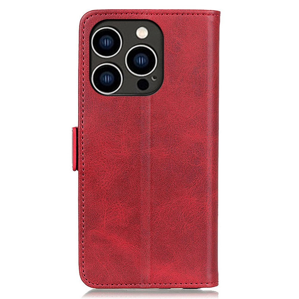 iPhone 14 Pro Vintage Leder Tasche Flip Cover mit Kartenfächer - Rot