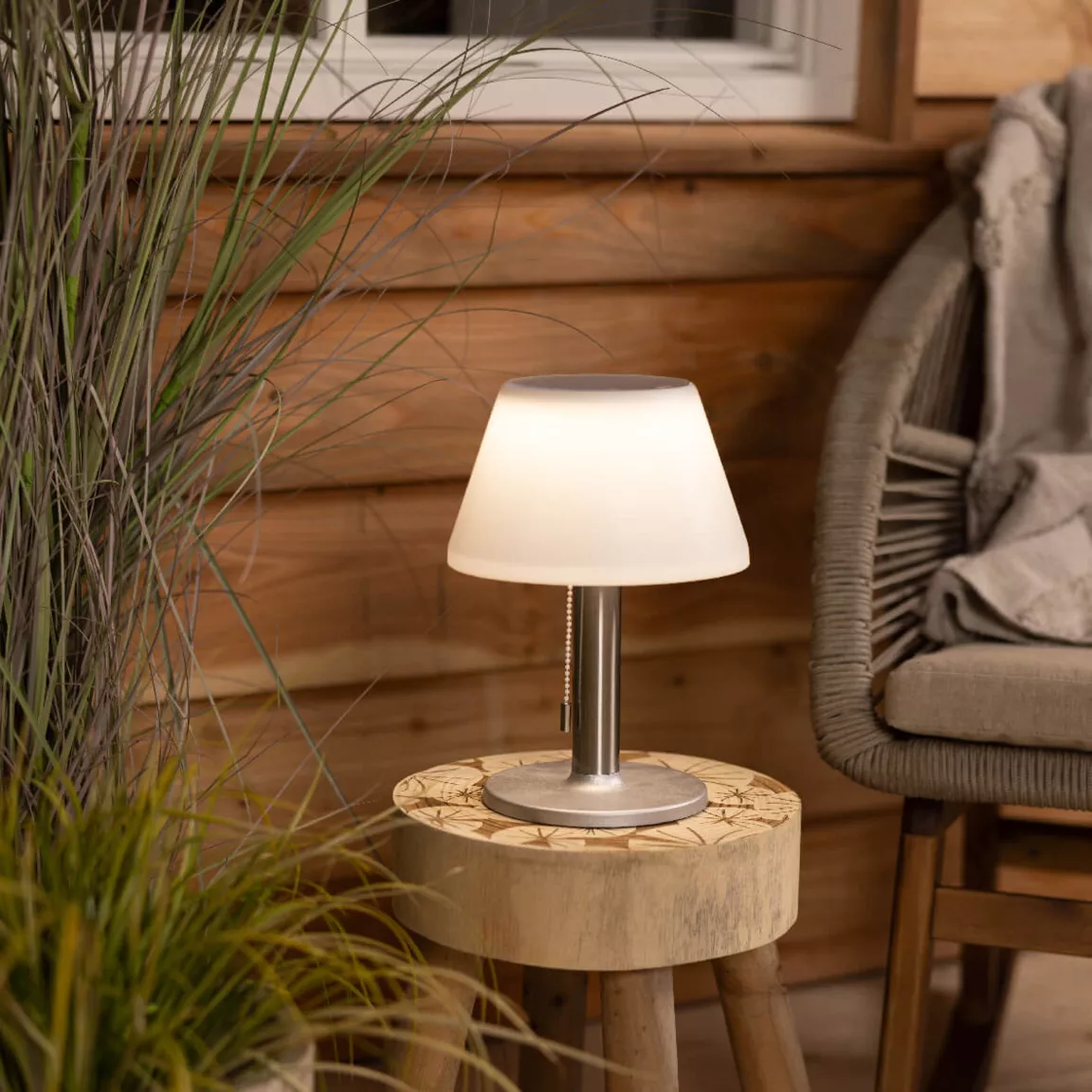 Lampe de table solaire 10LED (H28 cm) Calipso Blanc et argent
