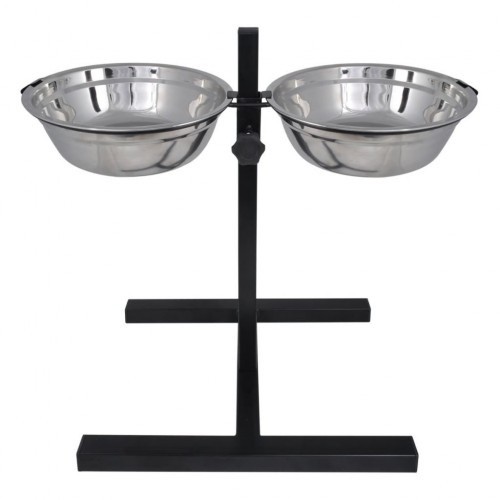 Comedouro duplo elevado para cães, cor prata