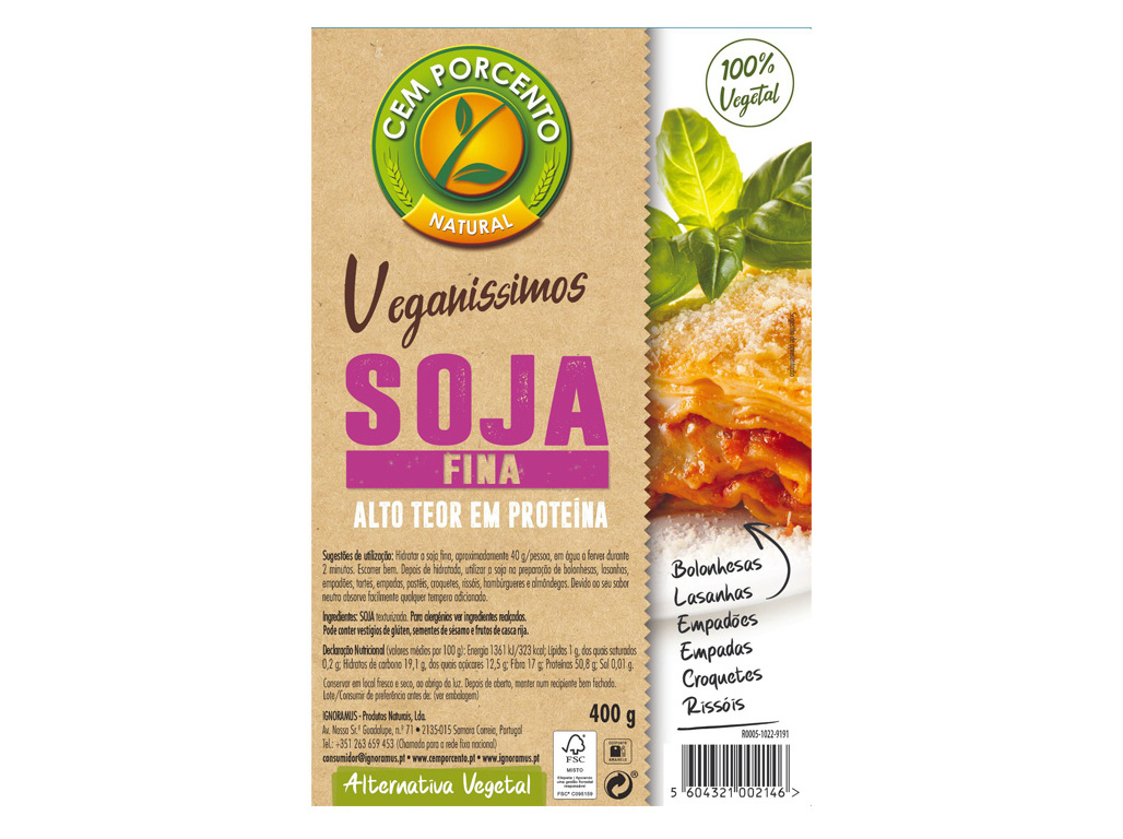 SOJA CEM PORCENTO FINA 400G