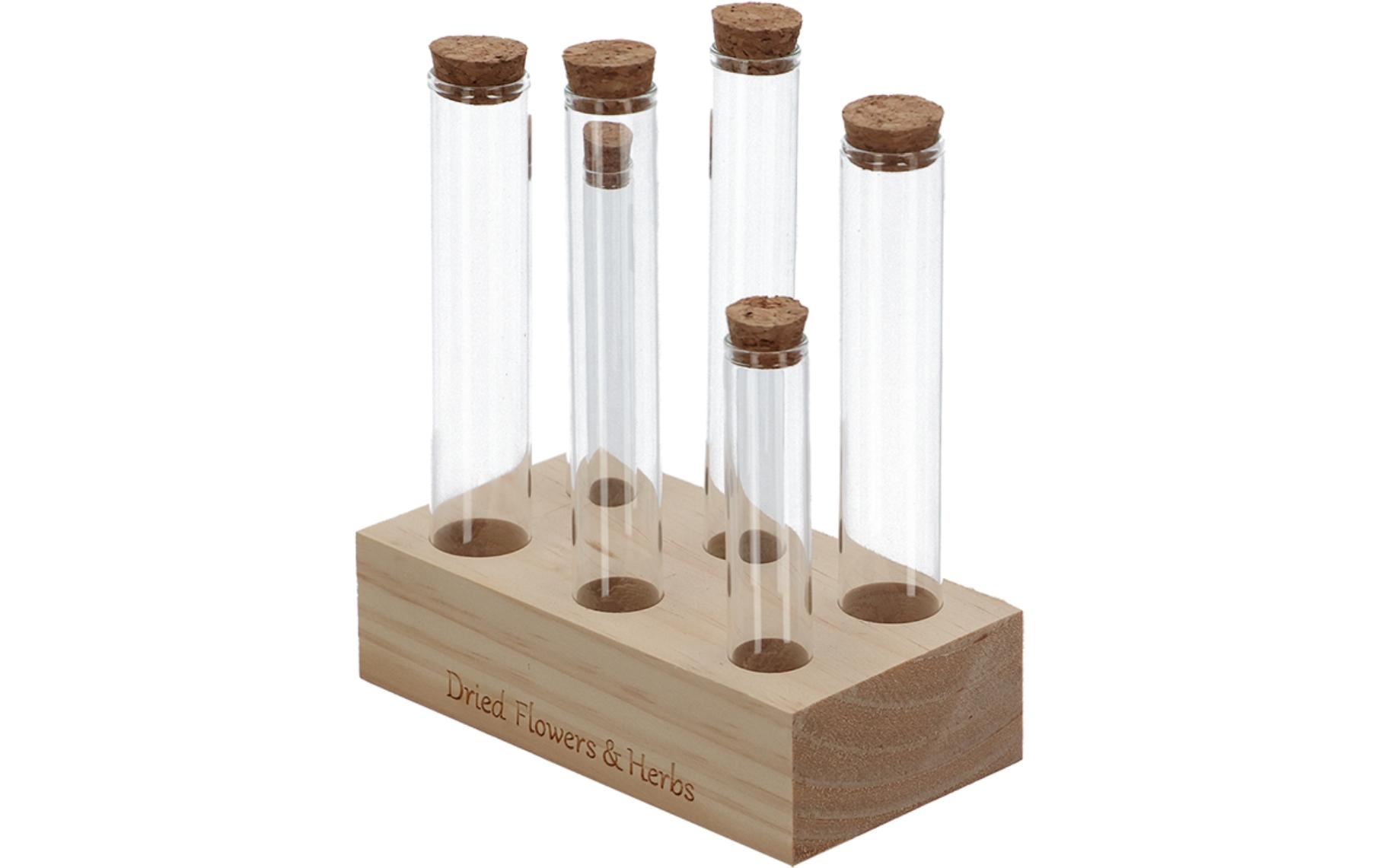Vase Reagenzglas L 6 Gläser, 17.5 cm, Nature/TransparentReagenzgläser mit Holzsockel