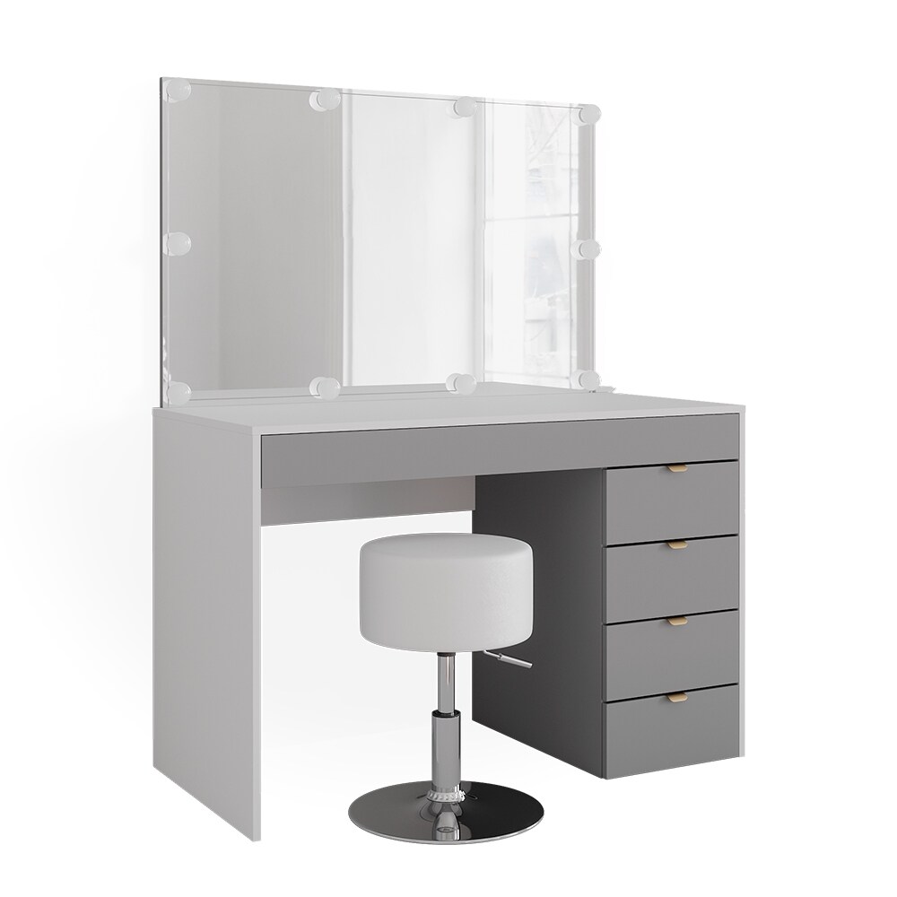 Vicco Schminktisch Elise Weiß Grau 115 x 76 cm modern Frisiertisch Schubladen Spiegel Hocker LED-Beleuchtung