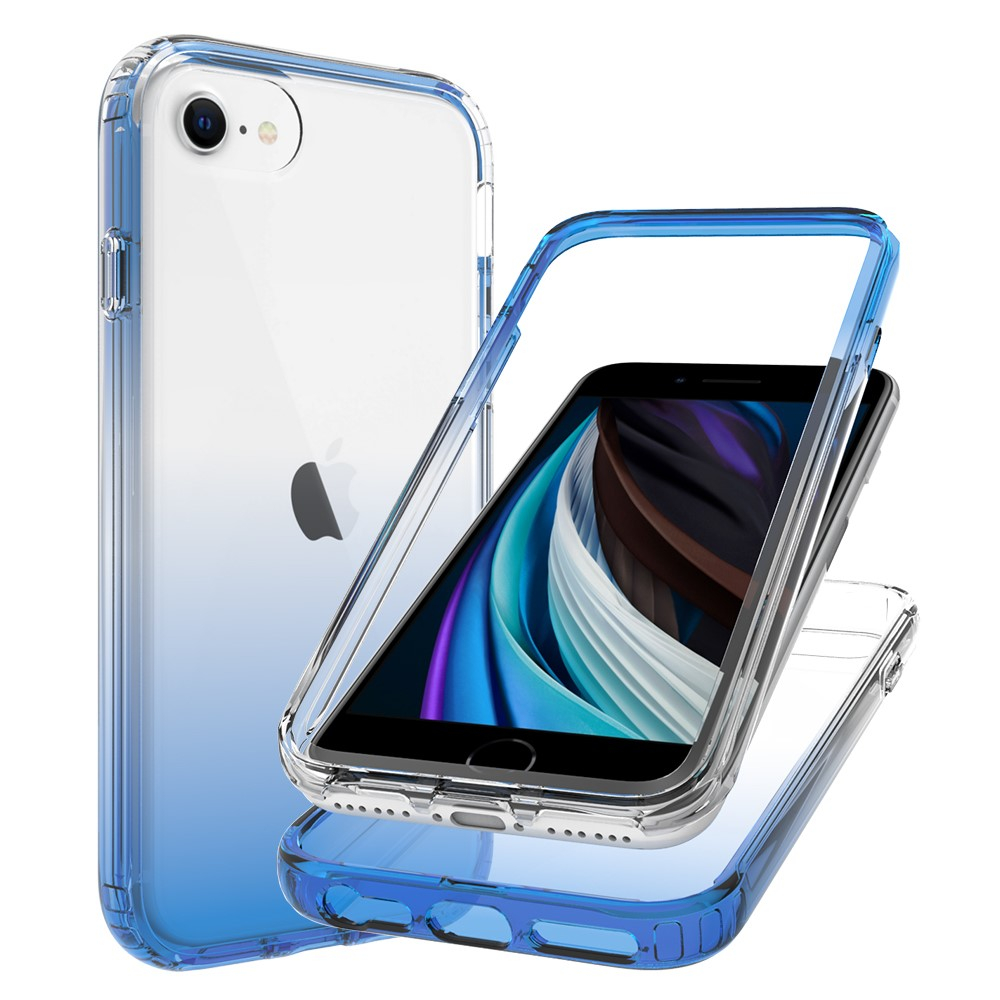 (2-tlg.) iPhone SE (2022/2020) / 8 / 7 / 6S Hybrid TPU Hülle mit Farbverlauf - Blau / Transparent