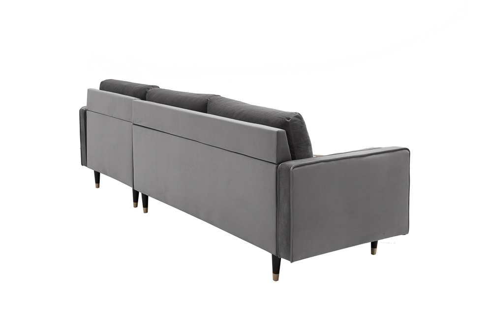 Elegantes Ecksofa COZY VELVET 260cm grau Samt Federkern 3-Sitzer