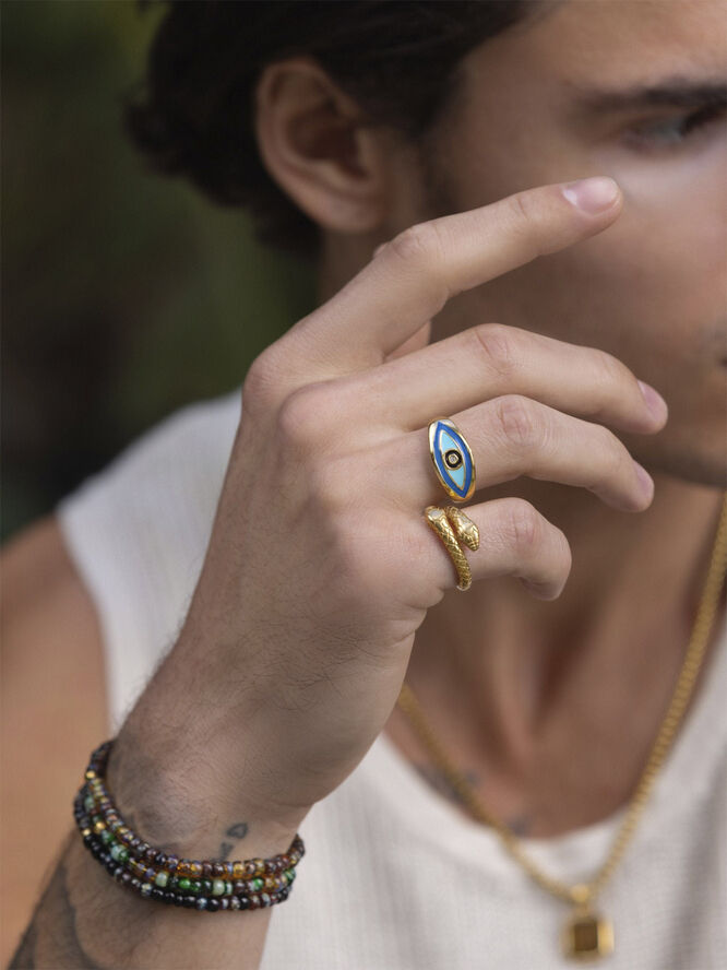 Nialaya Men's Gold Plated Vintage Snake Ring Gold