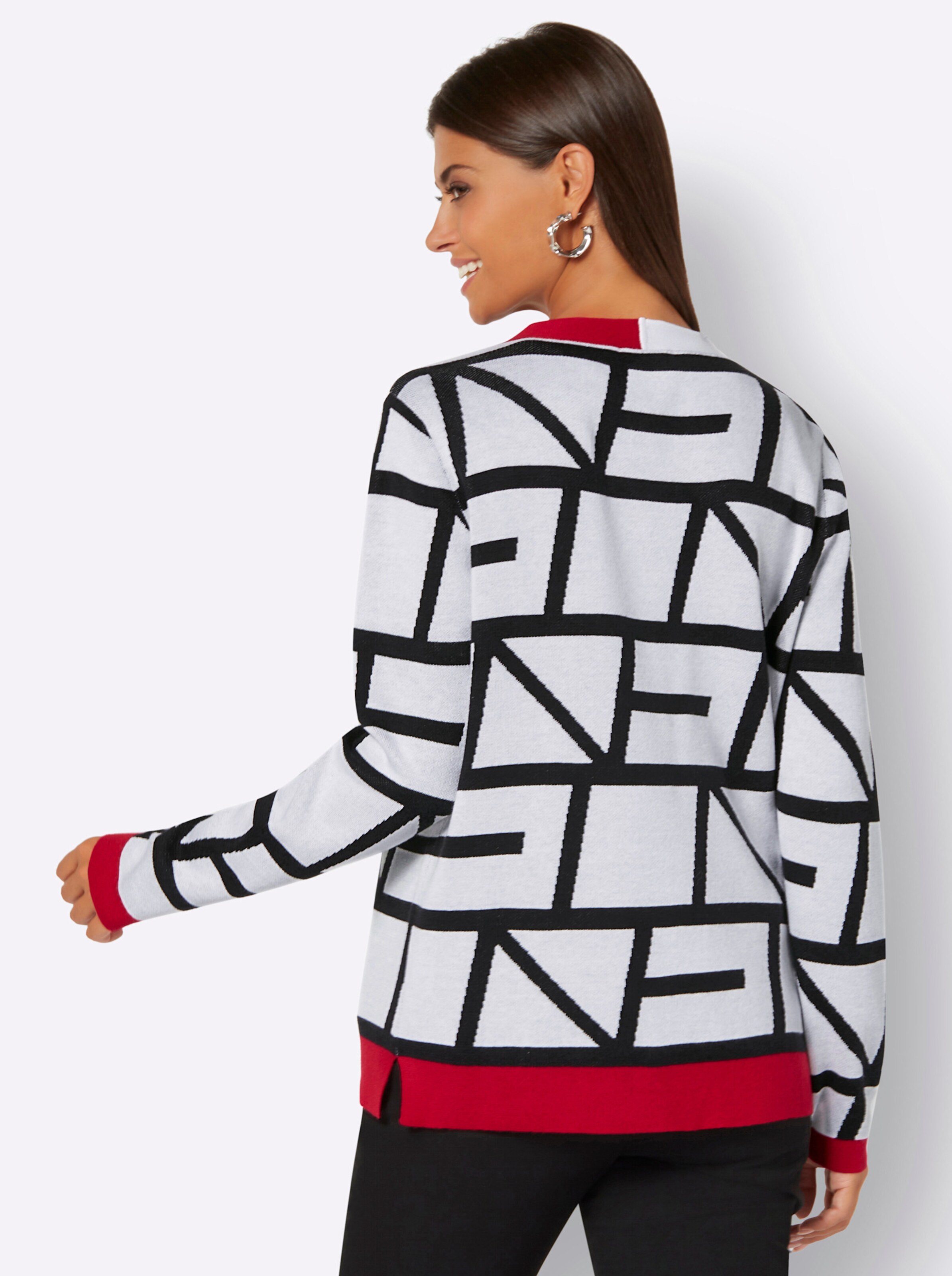 Strickjacke in weiß-rot-gemustert