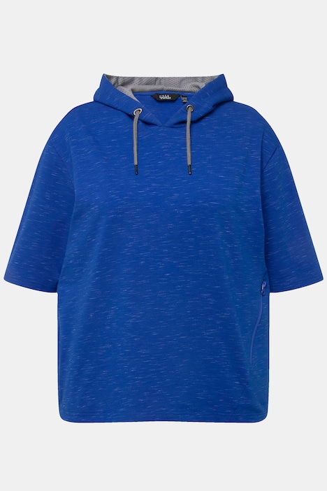 Sweatshirt, Zipptasche, Oversized, Kapuze, Halbarm
