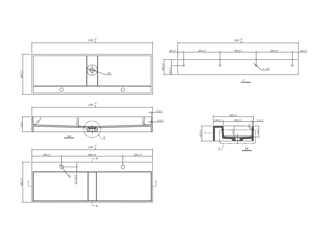 Vasque suspendue en solid surface - Blanc - L120 x l40 x H15 cm - YAMDROK