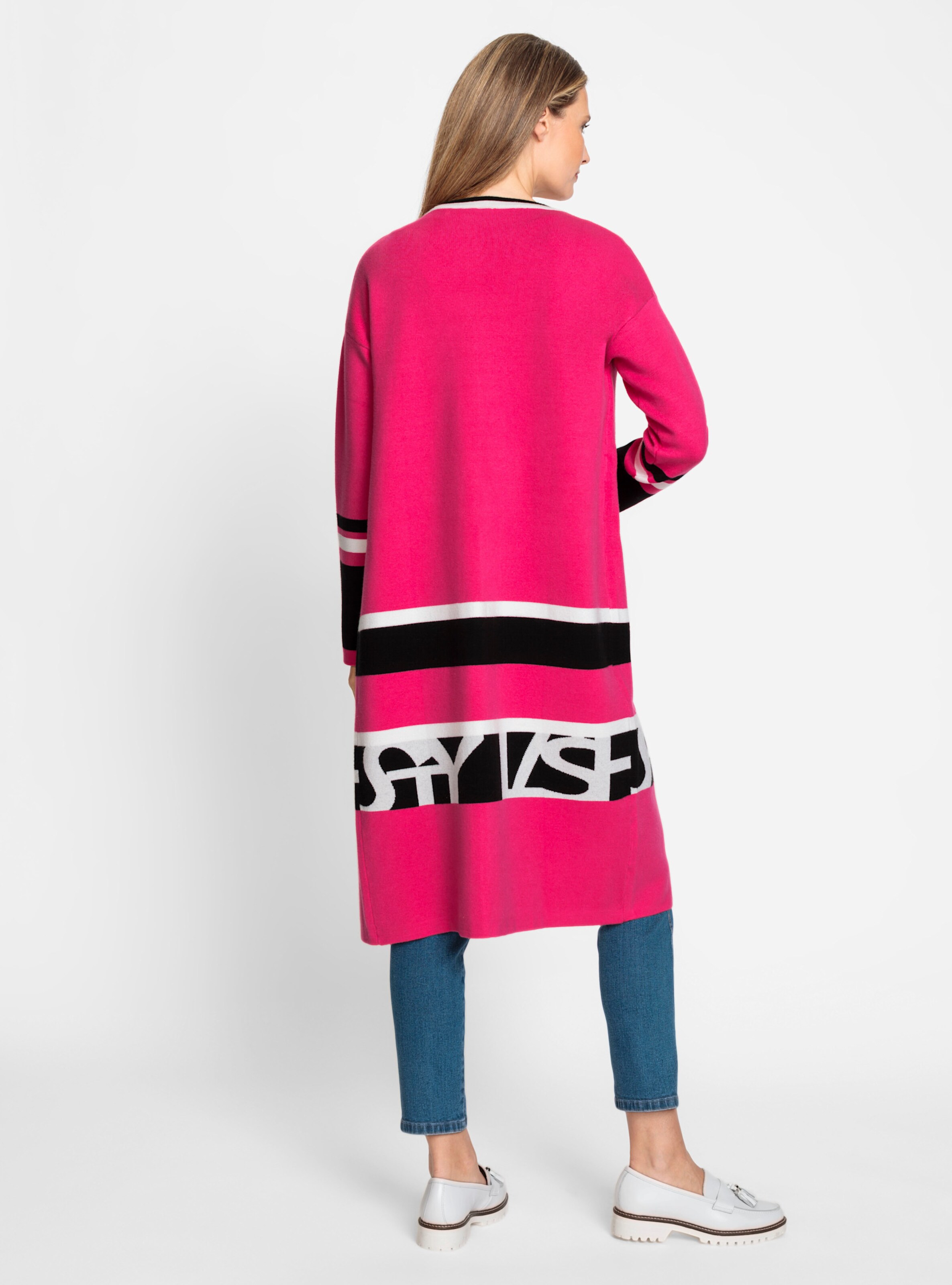 heine Strickmantel in pink-schwarz-gemustert