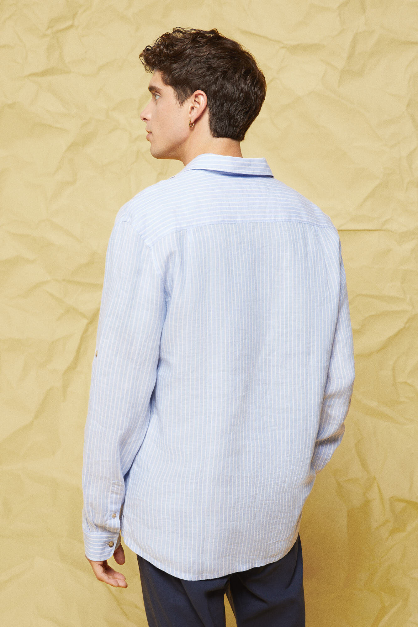 Camisa de linho listrada - azul claro