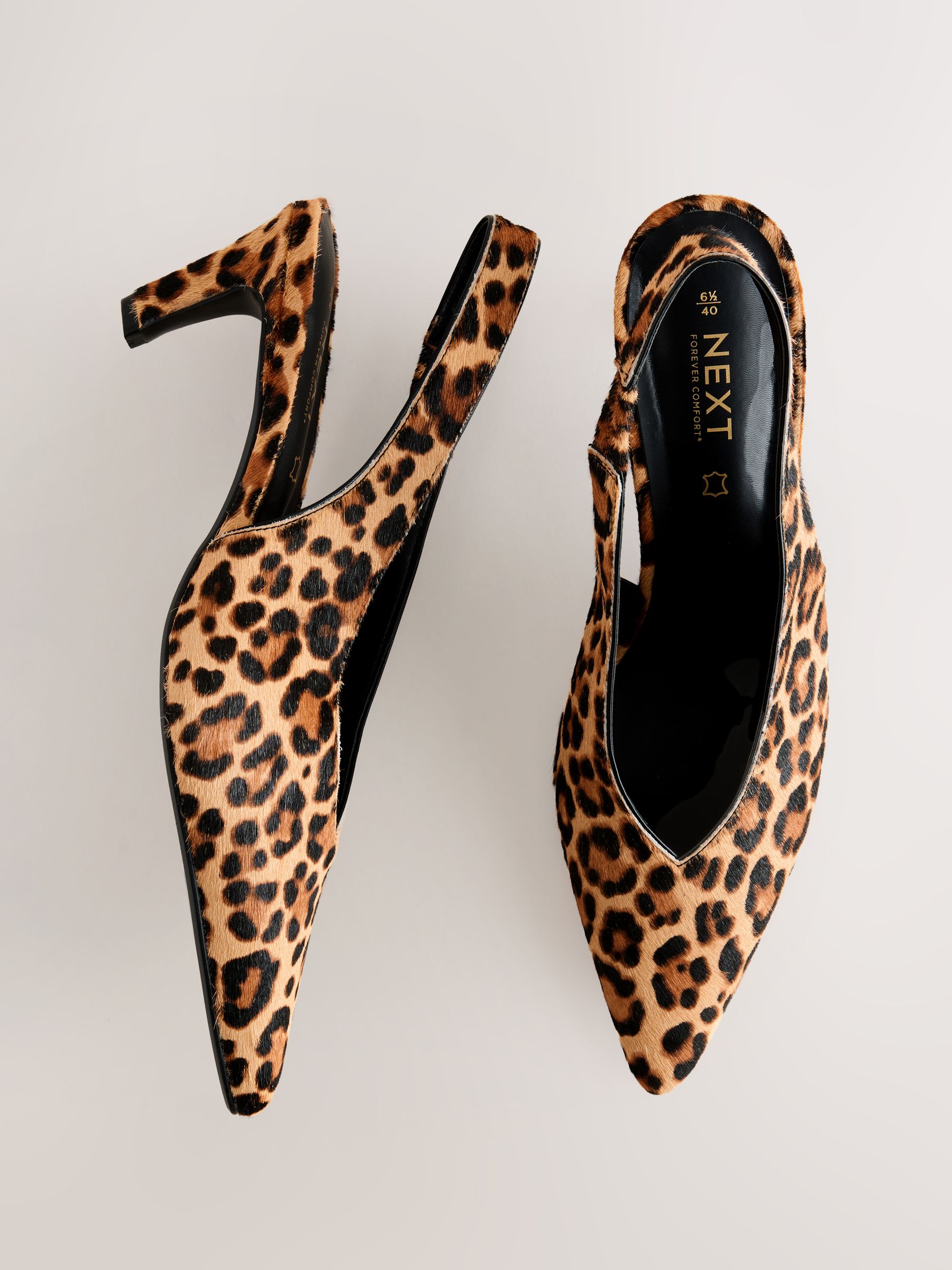 Luipaard - Leren puntige teen slingback hakken