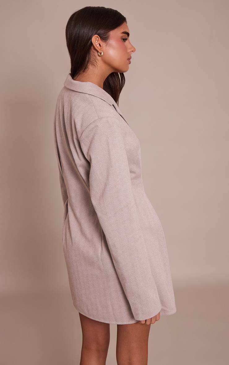 Taupe Robe Blazer Ajustée Effet Laine