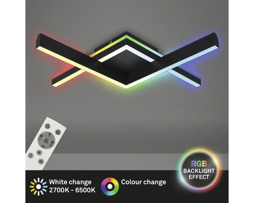 Dimbare LED-plafondlamp, 2 x 9 W, 1000 lm, 2700 K-6500 K CCT RGB, 64,5 x 64,5 cm, zwart, met nachtlampfunctie, geheugenfunctie en afstandsbediening.