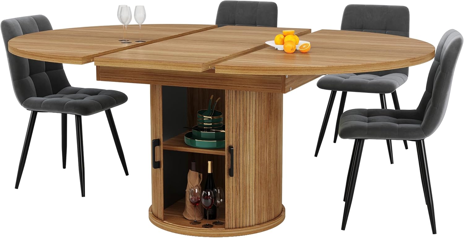 Esstisch ausziehbar, Esszimmertisch, Küchentisch, Balkontisch, Esstisch Holz, 118-158 cm, Platz für bis zu 6 Personen, für Esszimmer, Wohnzimmer und Küche, Walnut