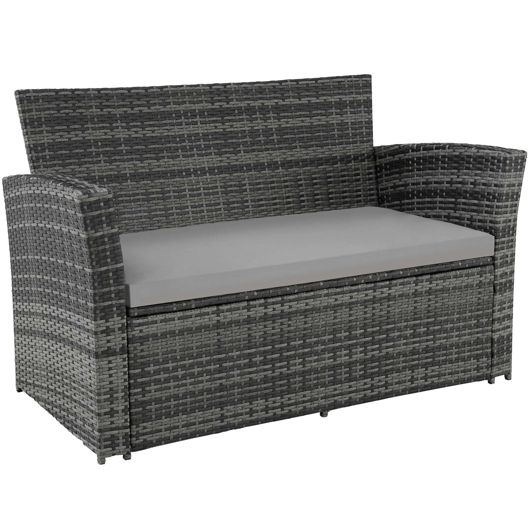 tectake® Rattan Sitzgruppe, für 4 bis 6 Personen, UV-beständig, inklusive Staufach und Schutzhülle
