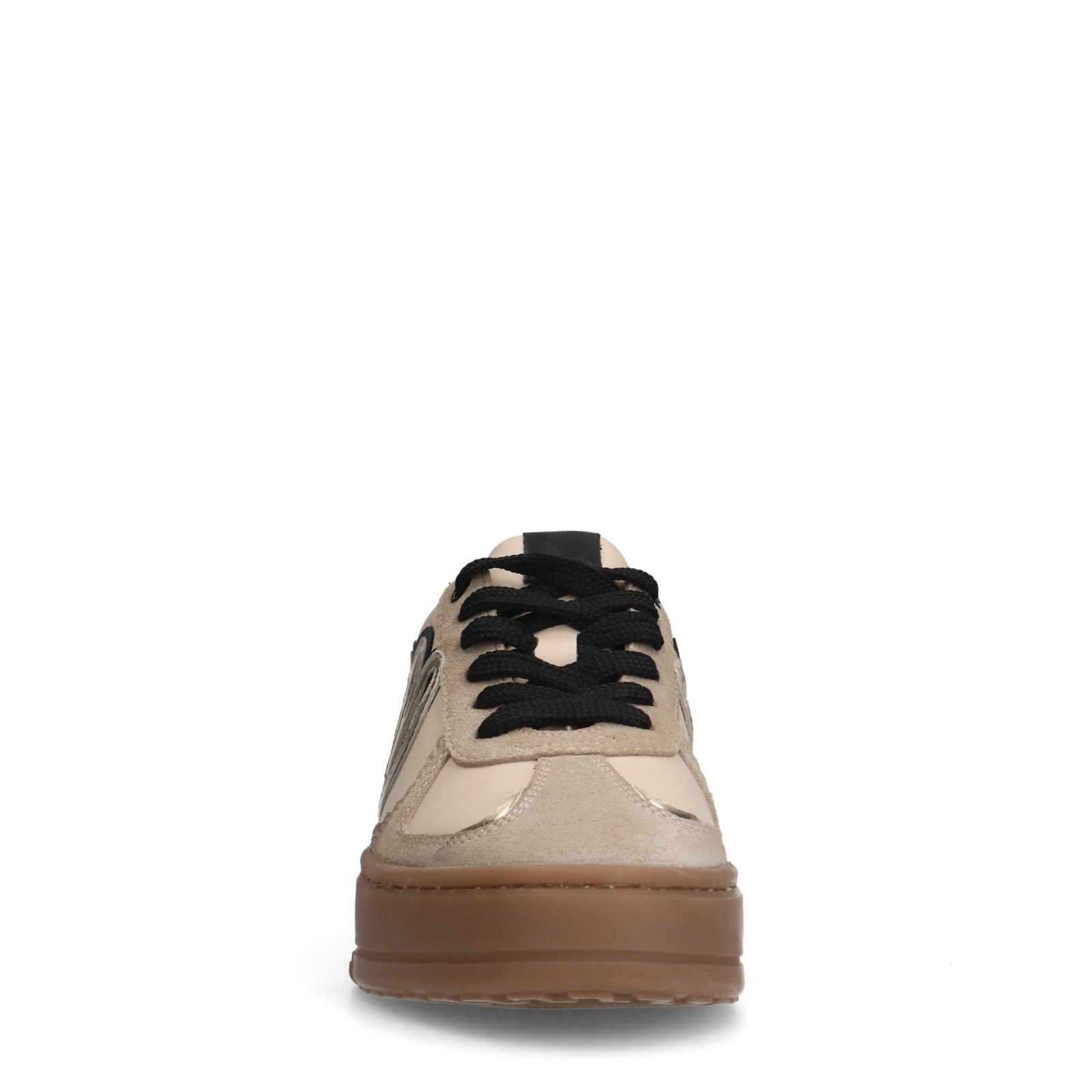 Beige leren sneakers met gouden details
