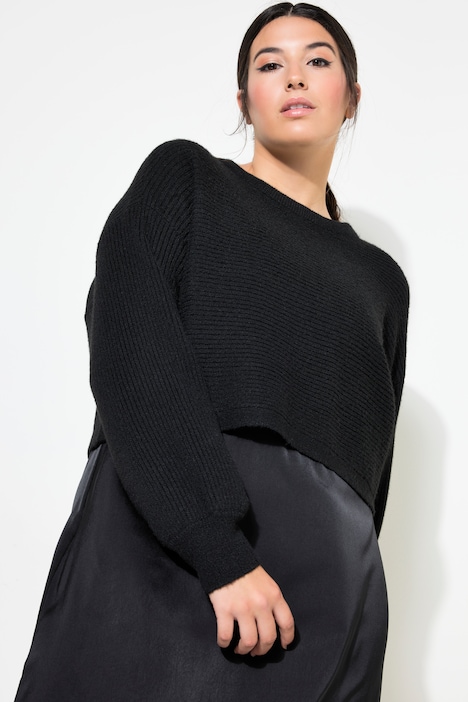 Maxikleid, Boxy Shape, Layering-Look, Strick und Satin
