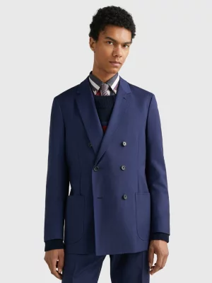 Blazer de lã listrado com abotoamento duplo