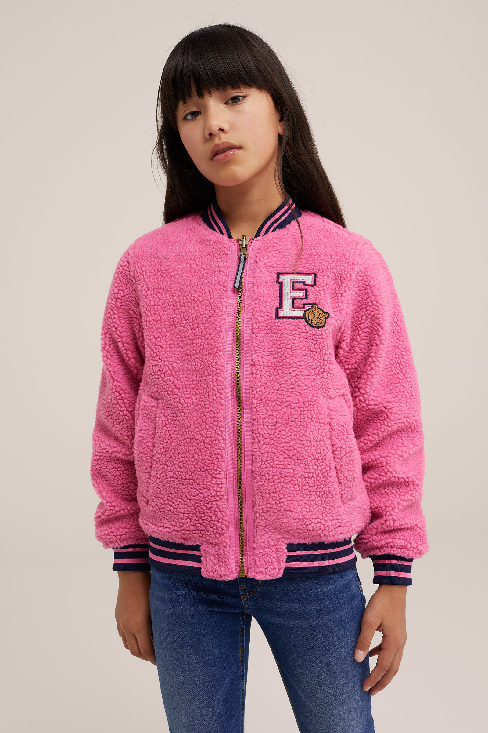Meisjes reversible bomberjack met dessin WE Fashion Roze
