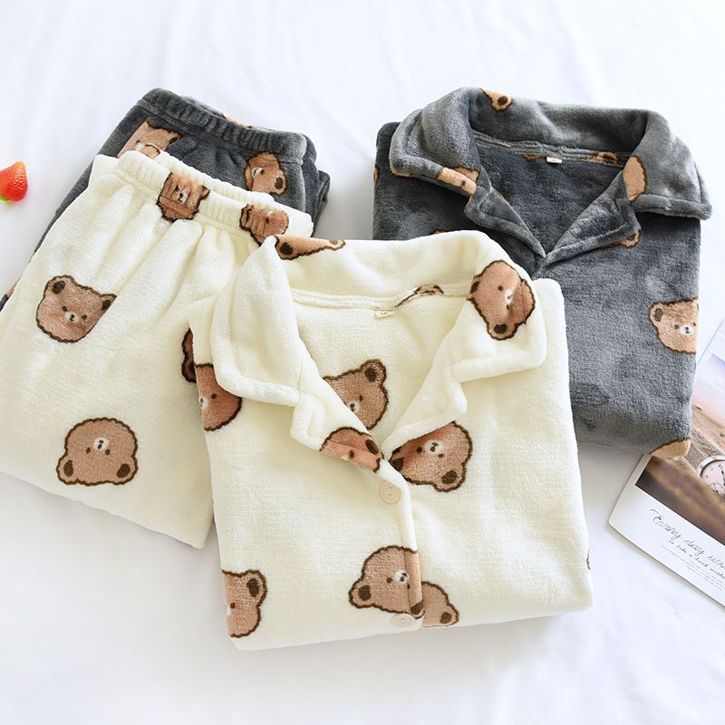 MelMount - Bijpassende pyjamaset voor koppels: flanellen overhemd met berenprint + loungebroek