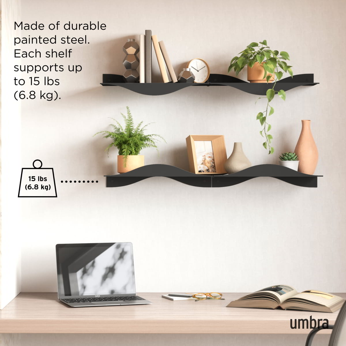 Wandplank Surf zwart - set van 2