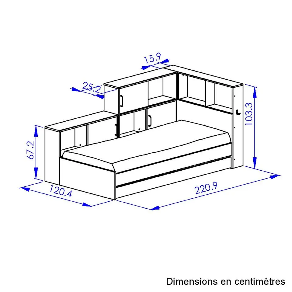 Diagone Tienerbed met bedlade en opbergruimte Erwan - 90 x 200 cm - Wit