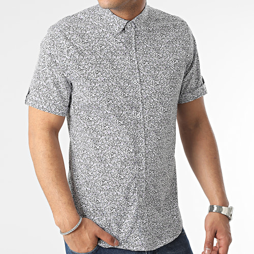 Chemise Manches Courtes Floral Blanc Noir