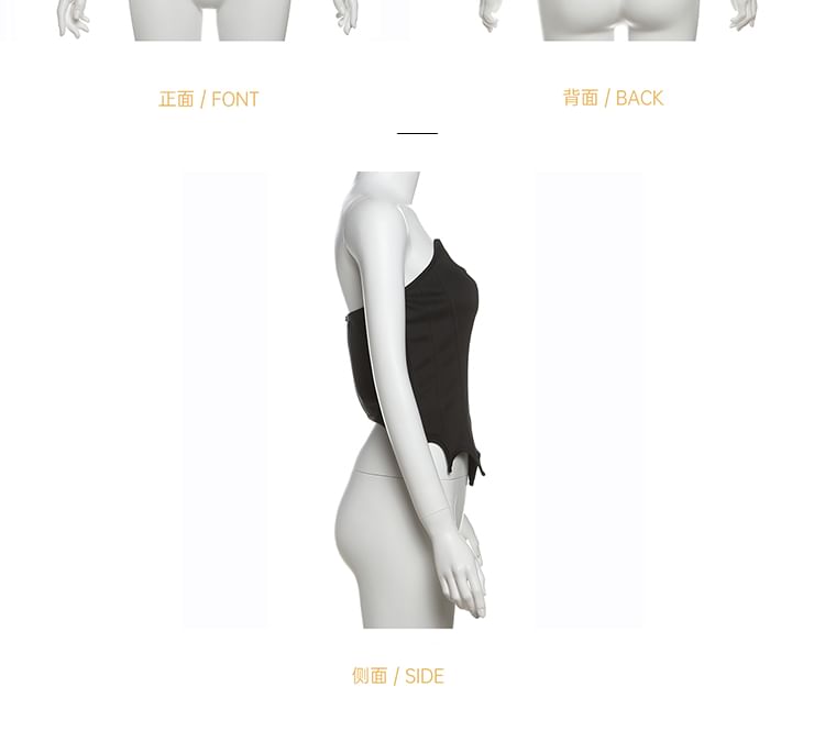 Bababy - Strapless asymmetrische crop top met effen rand / geruite mini A-lijn rok / set