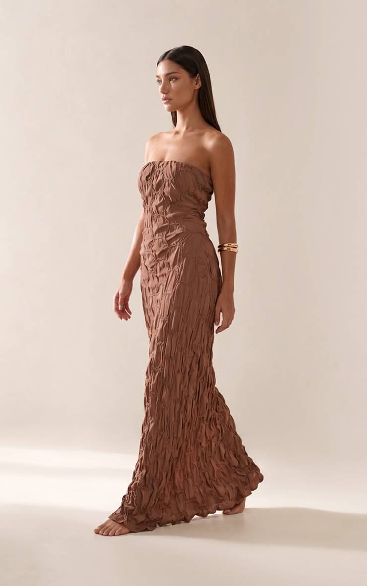 Chocolat Robe Maxi Bandeau Doublée Texturée