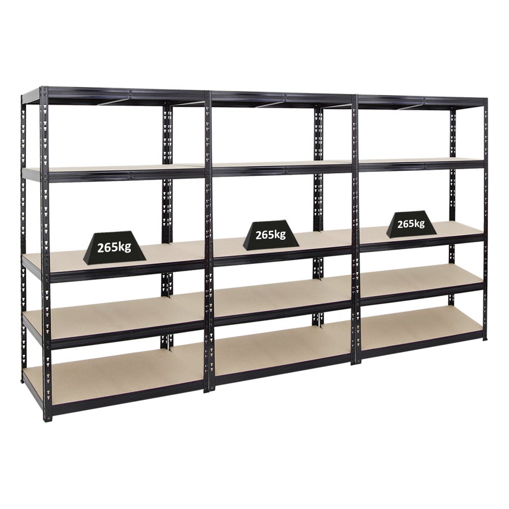 PROREGAL Mega Deal 3x Heavy-Duty Stellingkast Tiger HxBxD 180 x 100 x 60 cm Plankdraagvermogen 265 kg 5 Planken Zwart